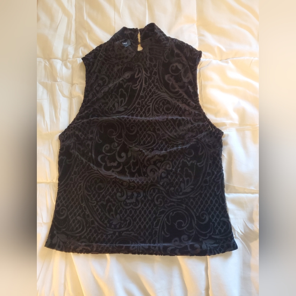 Bebe Velour Velvet Sheer Mock Neck Top 6